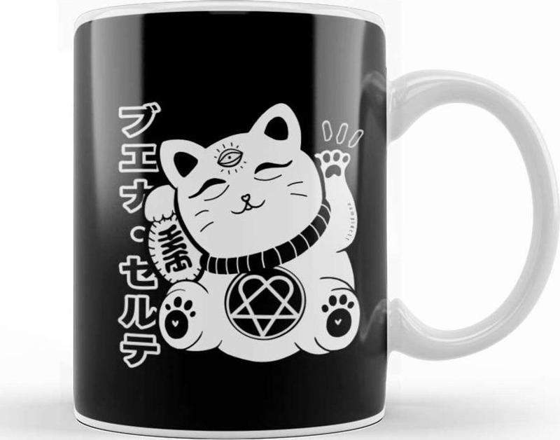 Manekineko Cats Kitty Cat Neko Japanese Dark Neko Kawaii Kedi Kupa Bardak Porselen