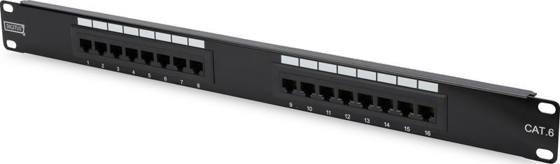 19 Inch 16 Port Cat-6 UTP Patch Panel, 50 μ (Mikron), Altın Kontak, Zırhsız