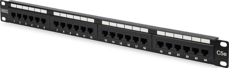 19 Inch 24 Port Cat-5E UTP Patch Panel, 50 μ (Mikron), Altın Kontak, Zırhsız