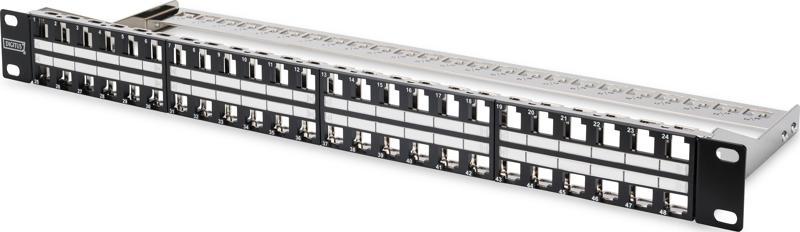 48 Port Boş Patch Panel, Zırhlı Keystone Jack Takılabilir, 1U Yüksekliğinde, siyah RAL 9005