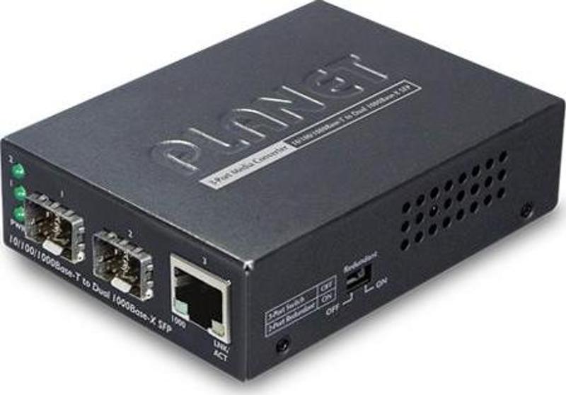 10/100/1000Base-T to Dual 1000Base-X SFP Media Converter