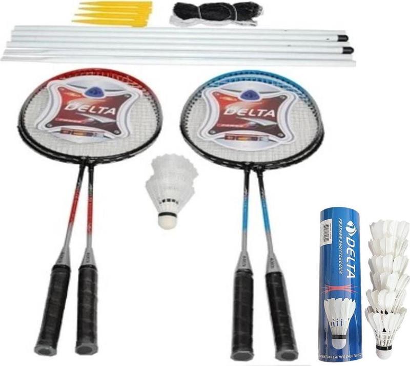 4 Adet Badminton Raketi + Çanta + File-Demir + 6 Kaz Tüyü + 3 Plastik Toplam 9 Badminton Topu