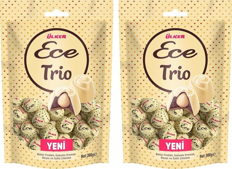 Ece Trio Bütün Fındıklı Beyaz ve Sütlü Çikolata 300 gr 2 li