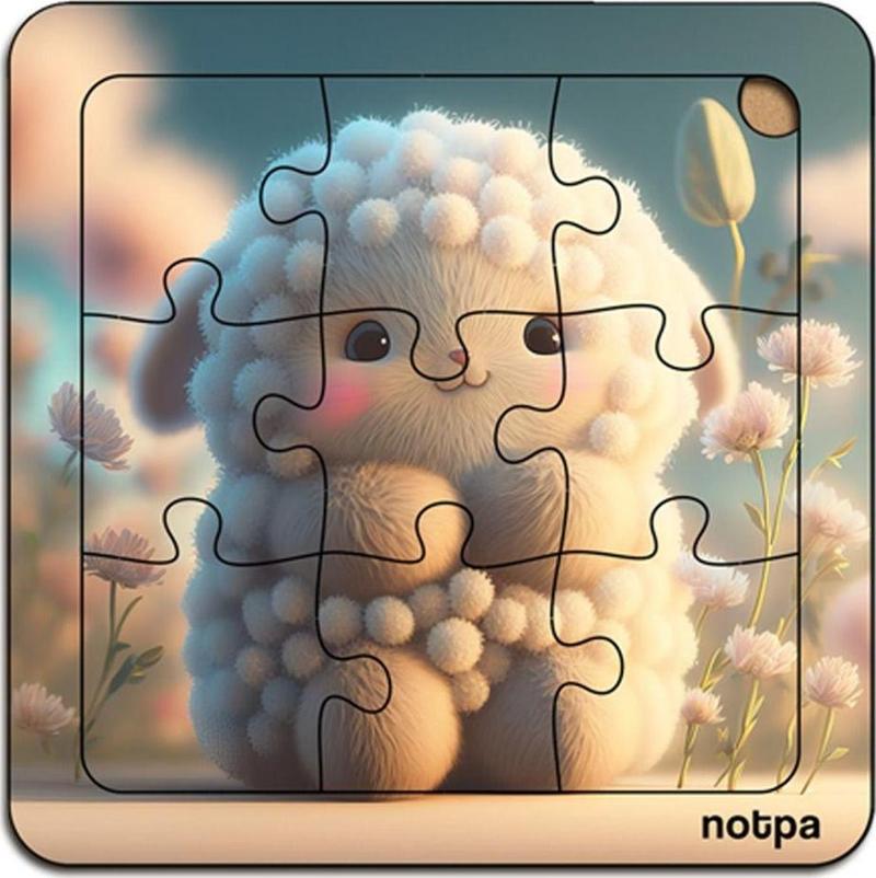 Çocuklar İçin Sevimli Hayvanlar Ahşap Renkli Yapboz 13 x 13 Ebadında Puzzle 9 Parça 3'Lü Set 311