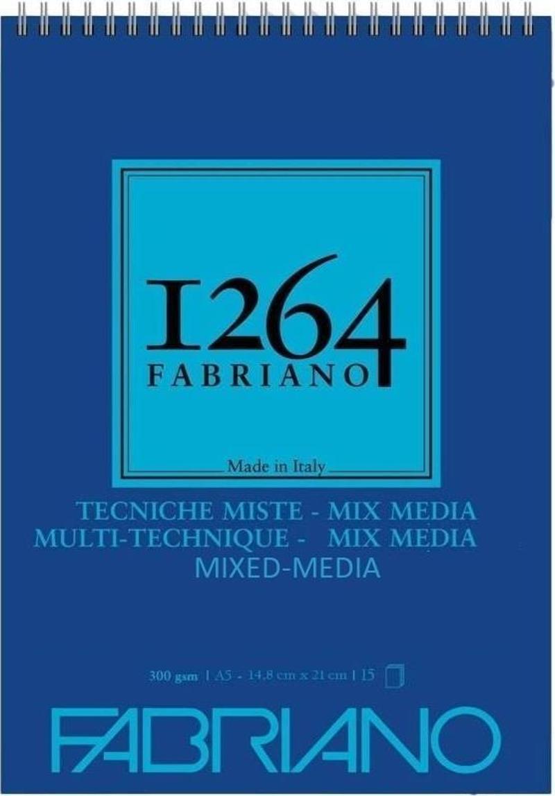 FABRIANO 1264 MIX MEDIA A5 - 300 GR - F-1264 ÇOK AMAÇLI DEFTER - ÜST SPİRALLİ - MİKROPERFORELİ