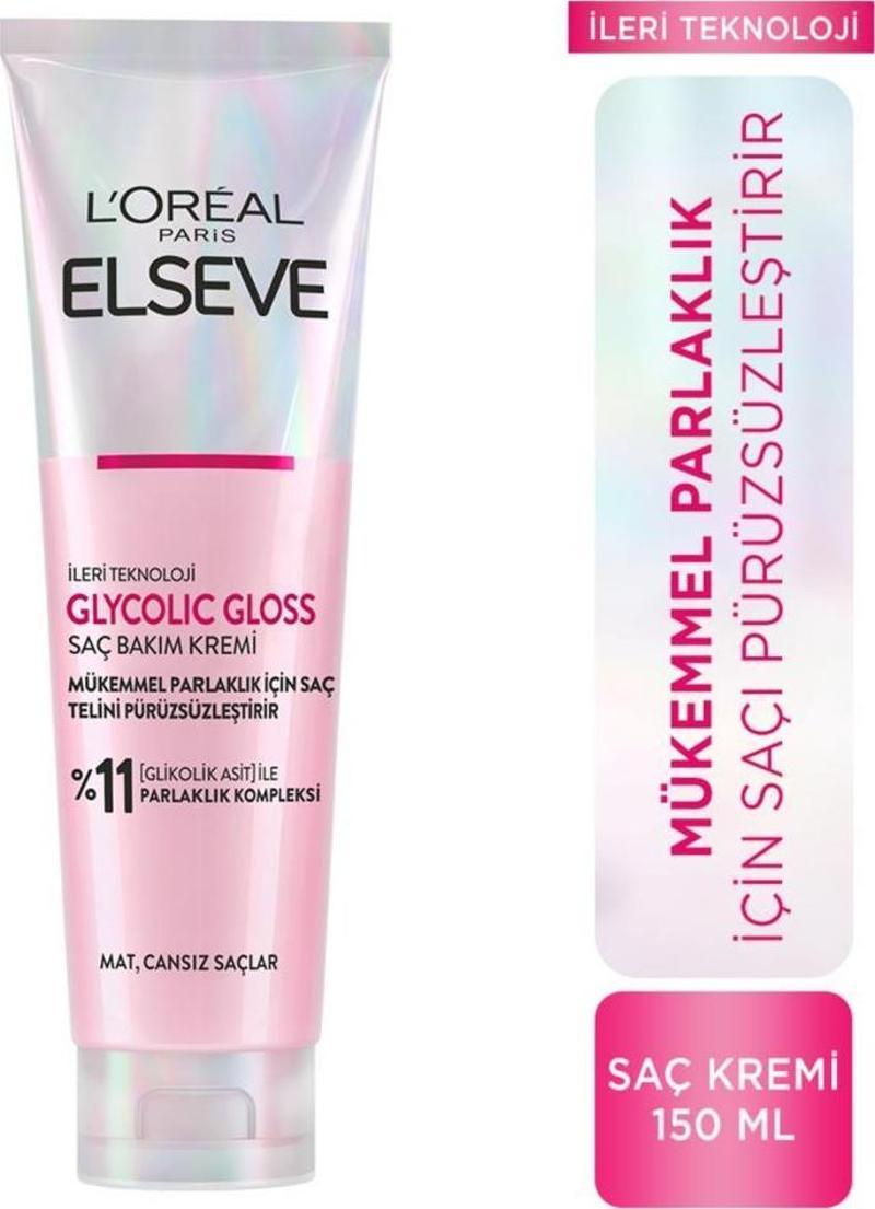 L'Oréal Paris Elseve Glycolic Gloss Mükemmel Parlaklık için Pürüzsüzleştirici Saç Kremi 150 ml