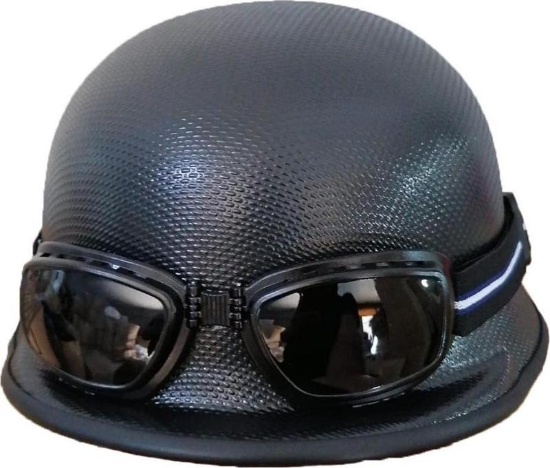 Nazi Model Uv 400 Korumalı Gözlüklü Miğfer Yarım Motosiklet Kaskı M Beden
