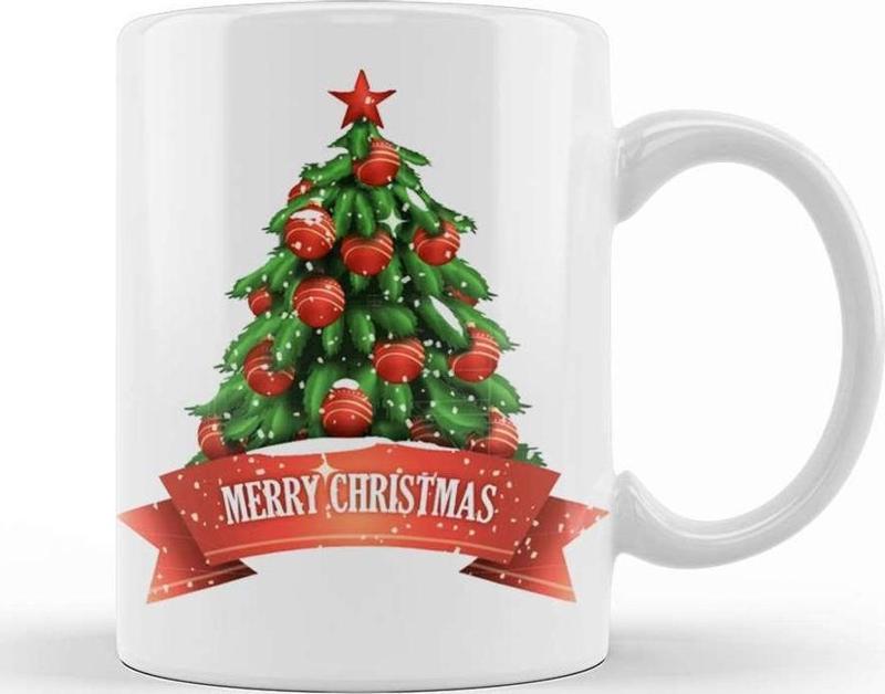 Yılbaşı Yeni Yıl Konseptli Merry Christmas Tree 01 Kupa Bardak Porselen