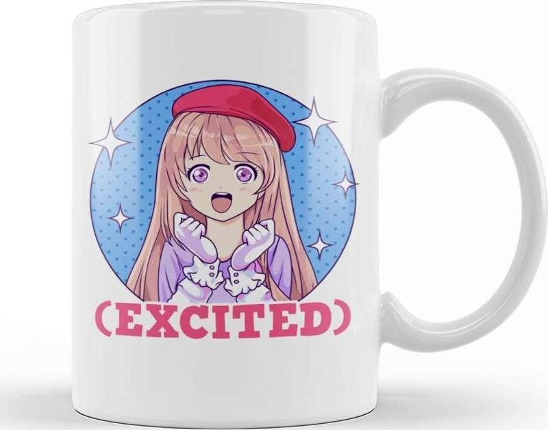 Cute Excited Anime Girl Funny Excited Face Kupa Bardak Porselen