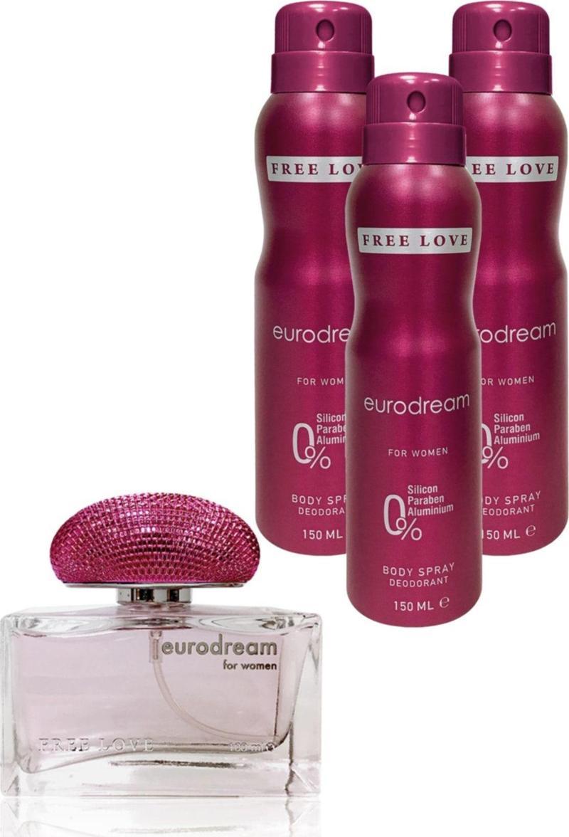 Eurodream Edp Kadın Parfüm 100  ml  Ve Deodorant 150 ml 3 Adet
