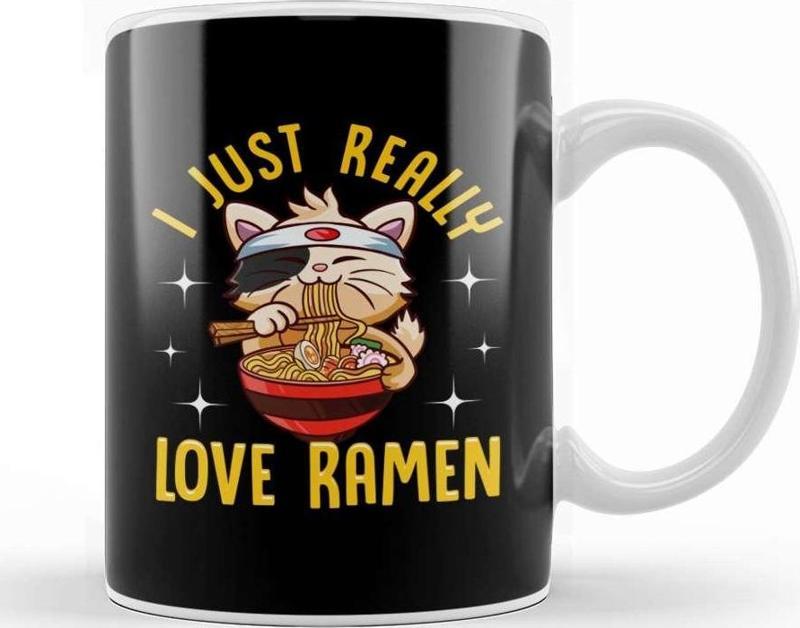 Cute I Just Really Love Ramen Kawaii Anime Cat Kupa Bardak Porselen