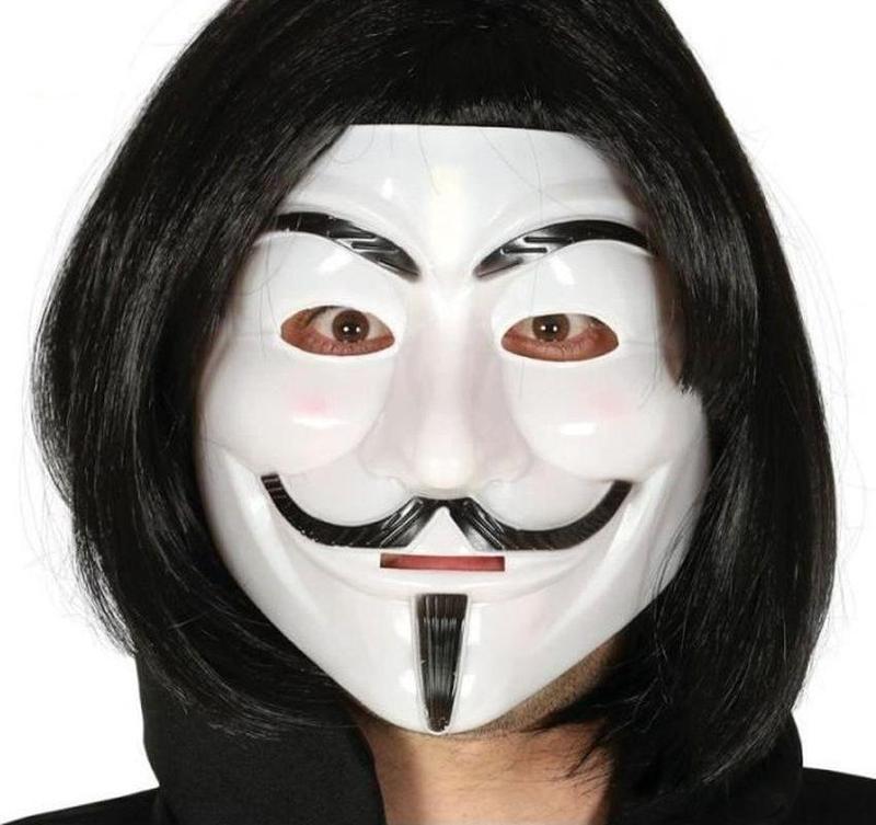 Siyah Renk Takma Kısa Saç ve V For Vendetta Maskesi Anonymous Maskesi