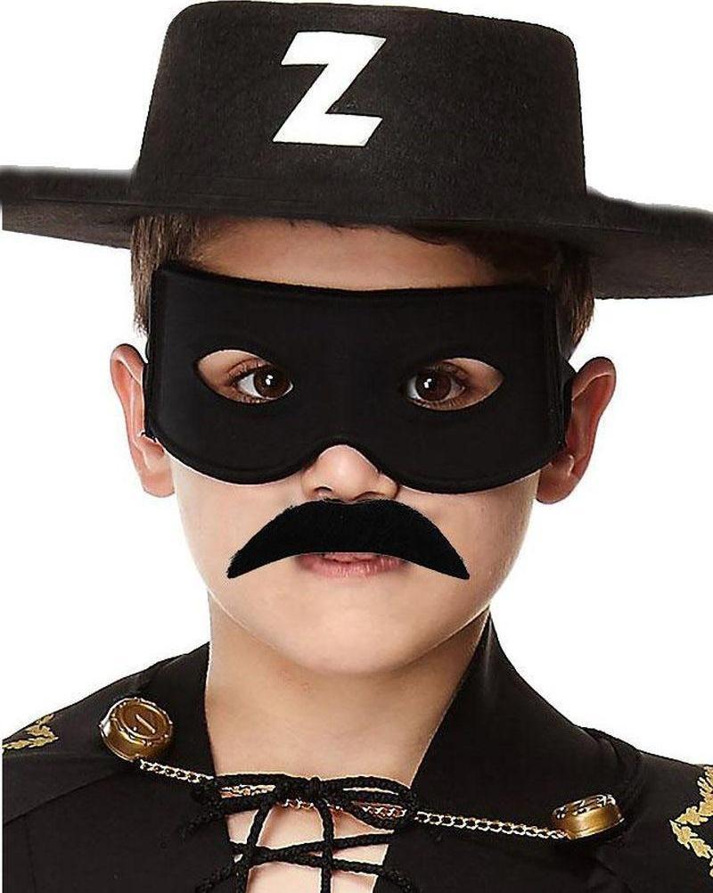 Siyah Renk Zorro Şapkası Zorro Maskesi ve Zorro Bıyık Çocuk Boy