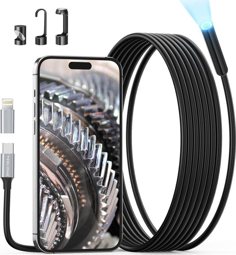 USB-C Boroskop Muayene Kamerası, 8 LED Işıklı - 3m Kablo - 8.5mm