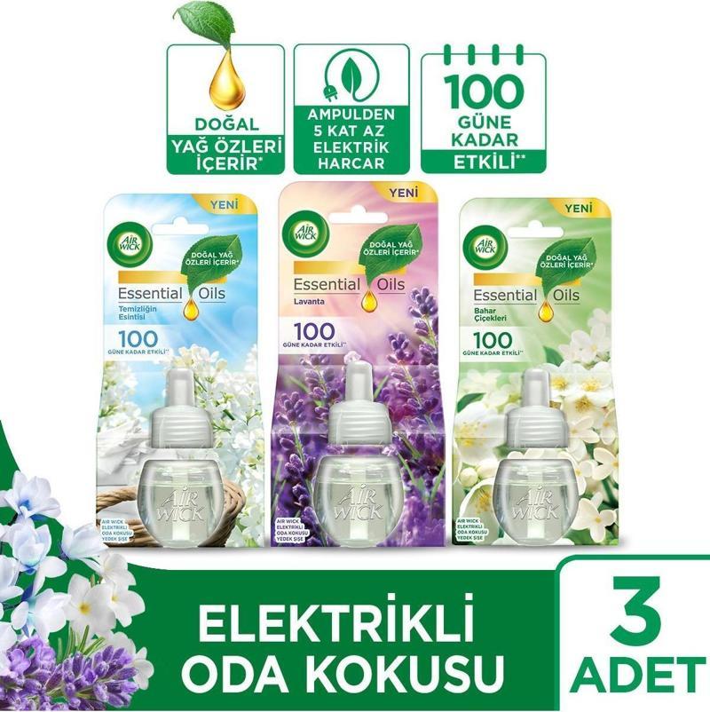 Elektrikli Oda Kokusu Yedek Şişe Seti x3 ( 1 Bahar - 1 Temizlik - 1 Lavanta)