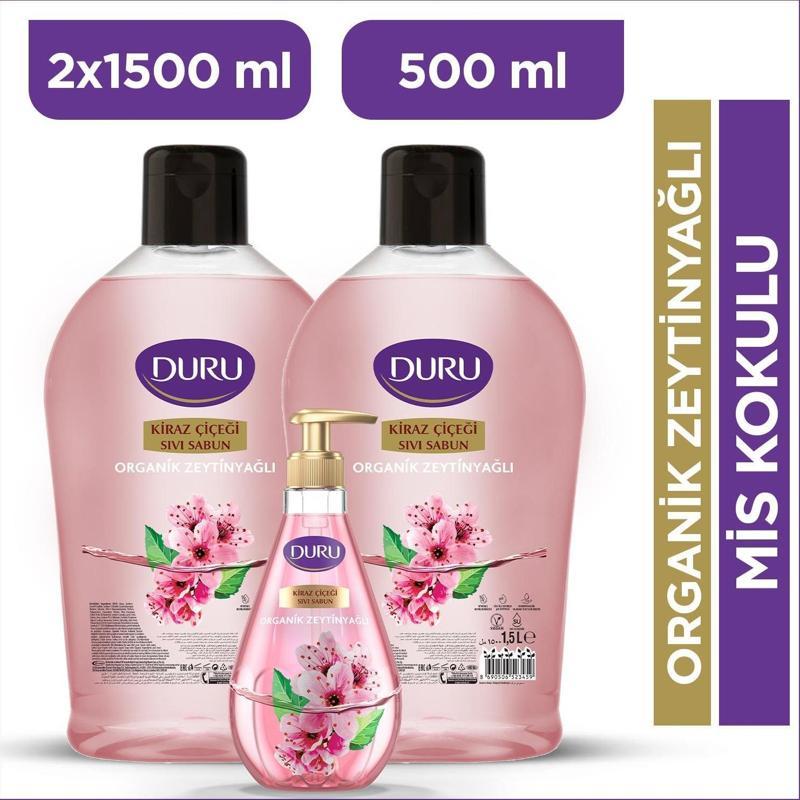 Organik Zeytinyağlı Sıvı Sabun Kiraz Çiçeği 1,5+1,5+500ml