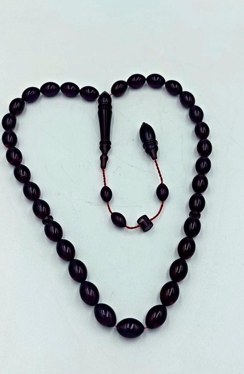 BORDO MAVİ USTA İŞÇİLİK SİSTEMLİ ATEŞ KEHRİBAR TESPİH