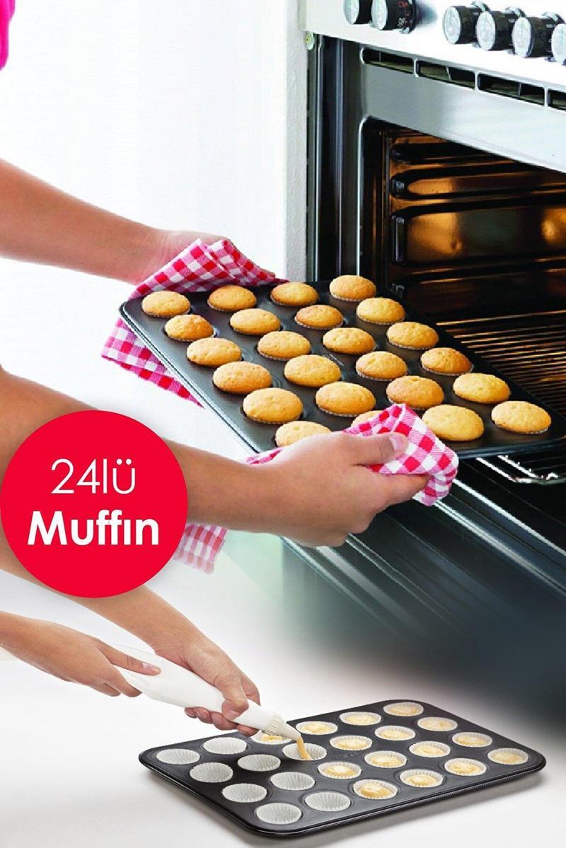  Nakres Muffin Ekler Kalıbı 35-27 cm 24 Bölmeli Yanmaz Ve Yapışmaz Kek Kapsülü Yapışmaz Mini Tart Kek Kapsülü 