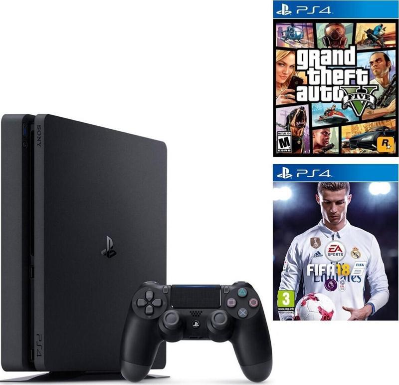 PS4 Slim 1 Tb Oyun Konsolu + PS4 Gta 5 + PS4 Fifa 18 (İthalatçı Garantili)