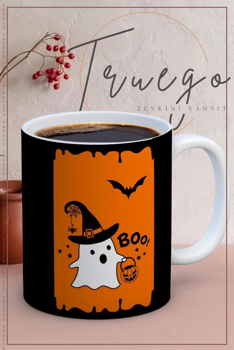 Baskılı Kupa Bardak Seramik Mug - Halloween Turuncu Siyah