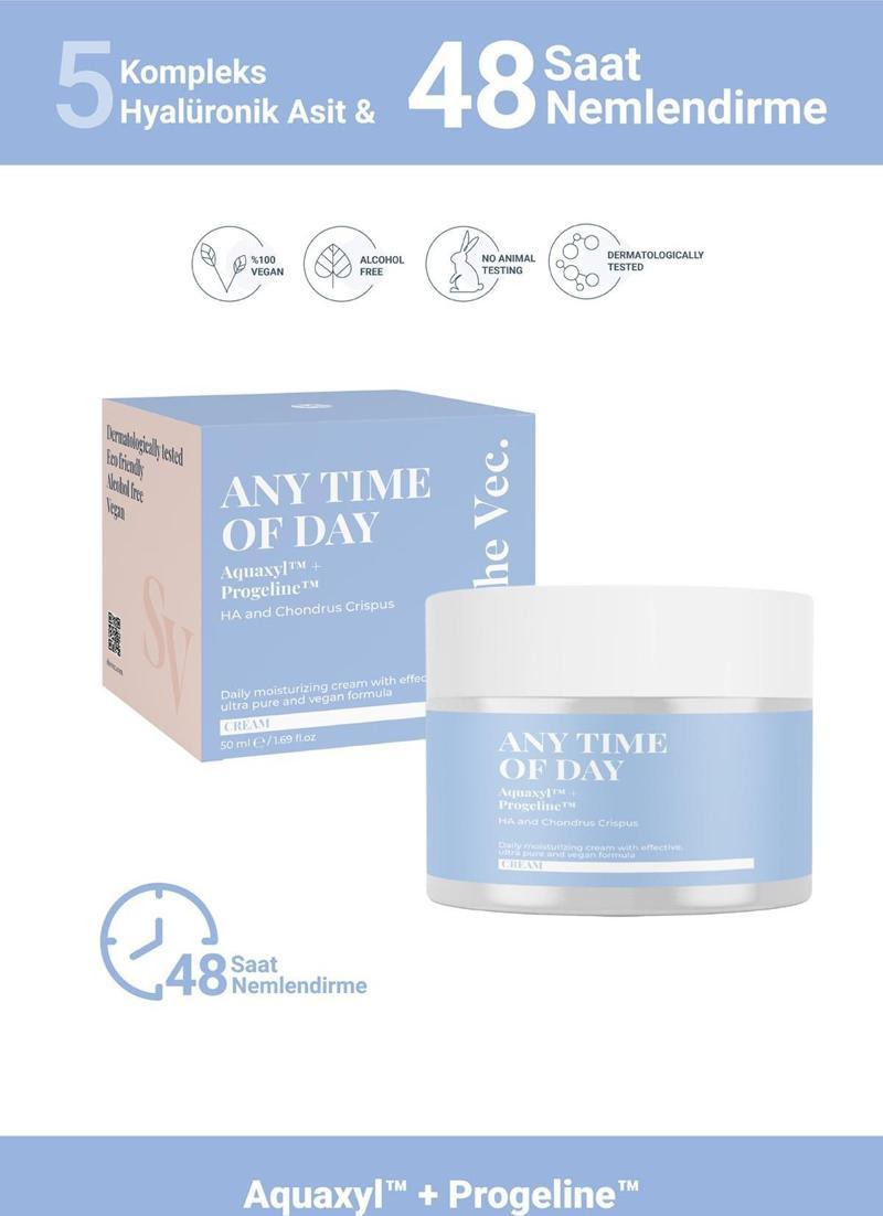 ANY TIME OF DAY-48 Saat Etkili Nemlendirici Krem-5 Kompleks Hyaluronik Asit | Tüm Cilt Tipleri 50ml