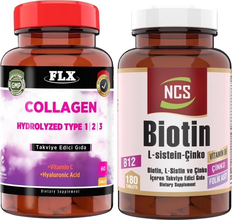 Collagen Kollajen Tip 1-2-3 Hyaluronik Asit Vitamin C 60 Tablet+Biotin 180 Tablet