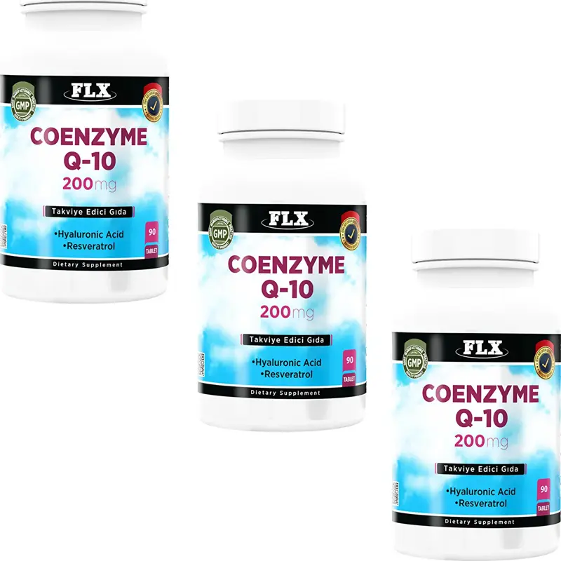 Koenzim Coenzyme Q-10 200 Mg Hyaluronik Asit Resveratrol ( 3 Kutu 90 Tablet )