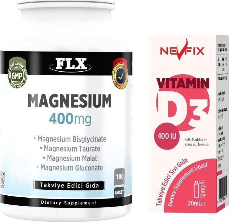 Magnezyum Bisglisinat Malat Taurat Glukonat 180 Tablet + Nevfix 400 Iu Sprey 20 ml