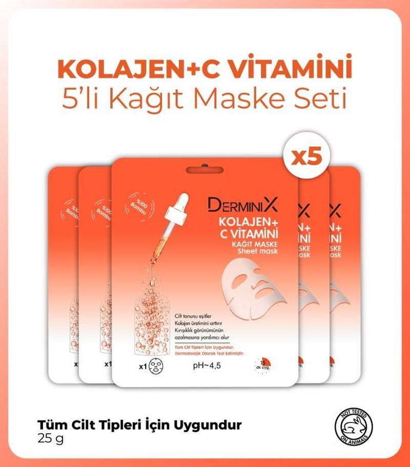 Kolajen + C Vitamini Kağıt Maske Seti 5 Adet