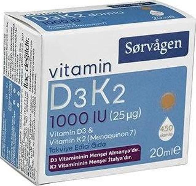 Sorvagren Vitamin D3K2 1000 Iu 20 ml Damla