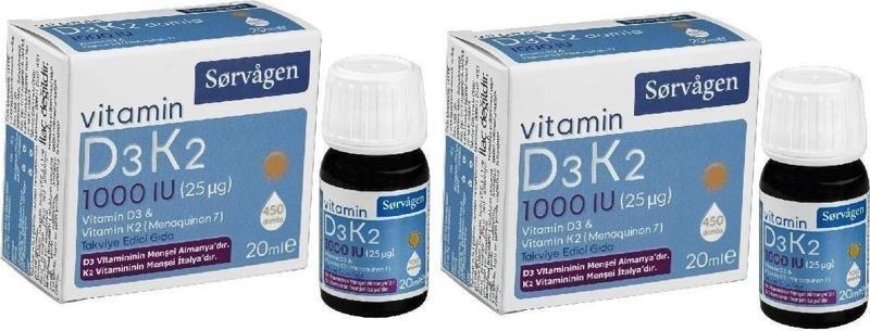 Vitamin D3K2 Damla 20 ml (1000'Iu)- 2 Adet