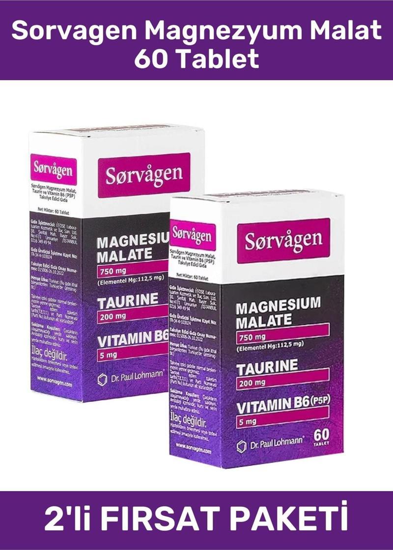 Magrnezyum Malat Taurin Ve Vitamin B6 60 Tablet 2'Li Paket