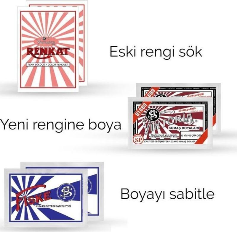 Kumaş Rengi Değişim Paketi 2 Adet Renk Sökücü + 2 Adet Vişne Çürüğü Boya + 2 Adet Fiske