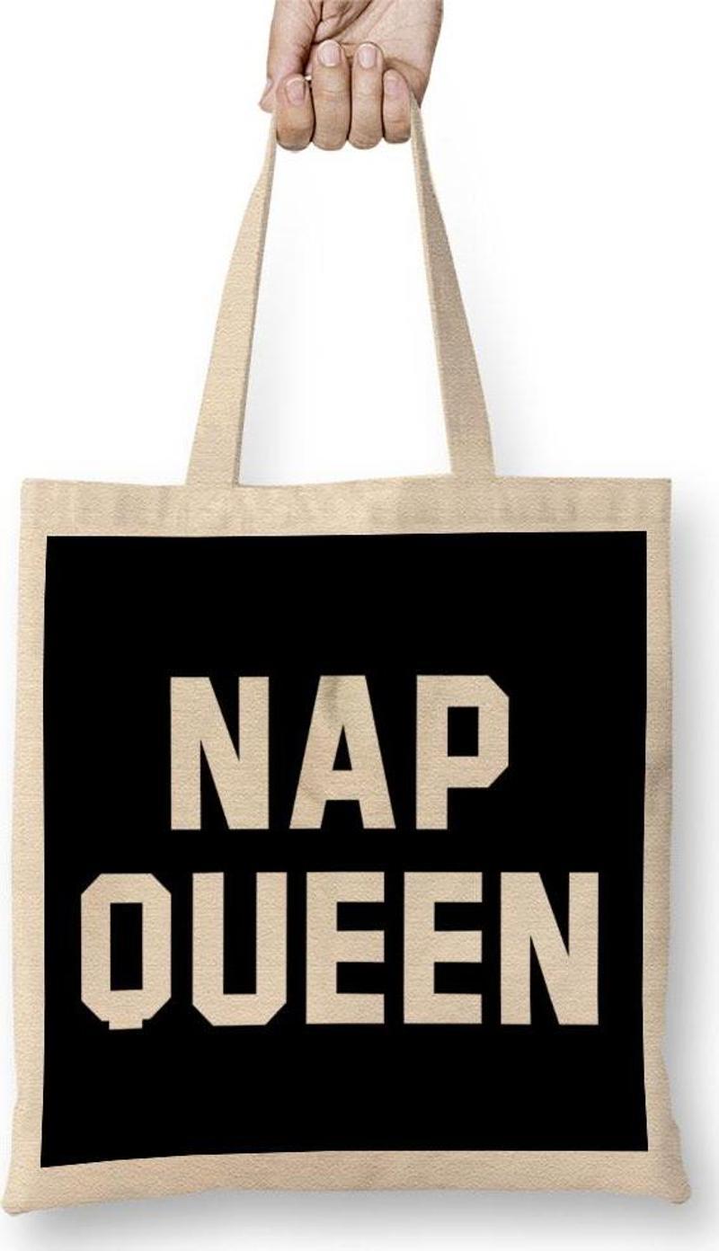 Nap Queen White Text Bez Çanta Uzun Saplı