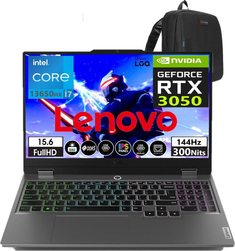 Loq 15IRX9 Intel Core I7-13650HX 32GB Ddr5 Ram 512GB SSD RTX3050 6gb 144Hz WINDOWS11PRO 15.6" Fhd Taşınabilir Bilgisayar 883DV00AFTR37 + Weblegelsin Çanta