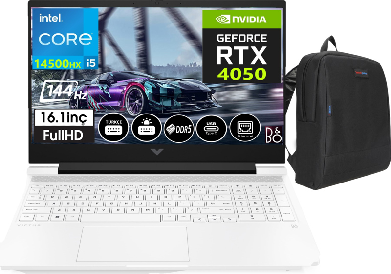Victus 16-R1077NT Intel Core I5 14500HX 32GB Ddr5 Ram 512GB SSD 6gb RTX4050 16.1 Inç 144Hz IPS Fhd WINDOWS11HOME Taşınabilir Bilgisayar VCS9J278EAW13 + Weblegelsin Çanta