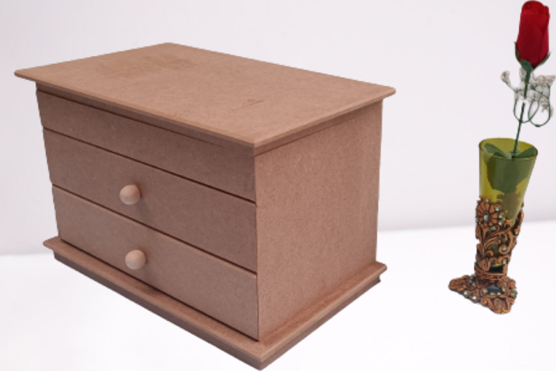 Hobi 12239 Dekoratif Model Makyaj Kutusu 2 Çekmece Ahşap MDF HAM El Yapımı