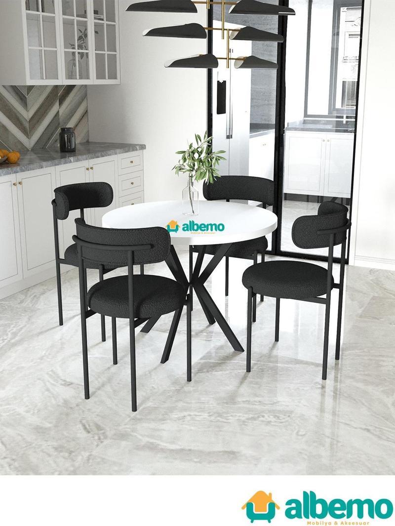 Lotus Yuvarlak Mutfak Salon Cafe Restoran Masa Sandalye Takımı 4+1