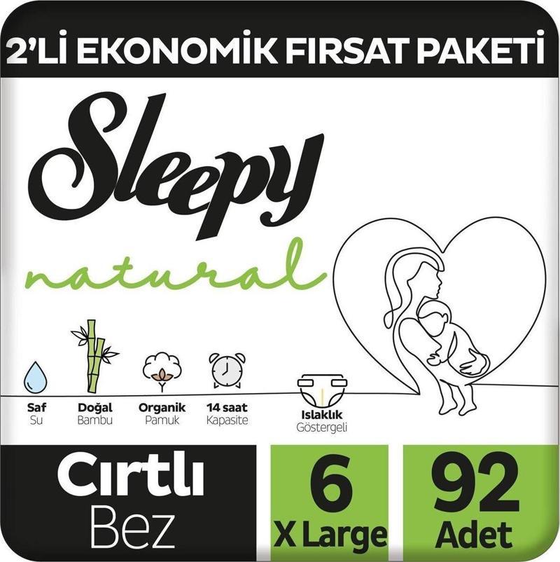 Natural 2'Li Ekonomik Fırsat Paketi Bebek Bezi 6 Numara Xlarge 92 Adet