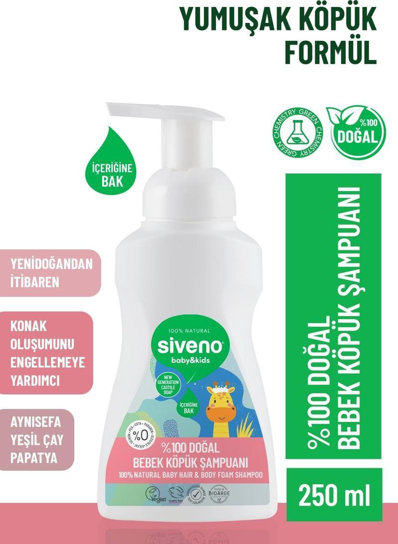 %100 Doğal Bebek Köpük Şampuanı Yenidoğan Saç ve Vücut İçin Nemlendirici Bitkisel Vegan 250 ml