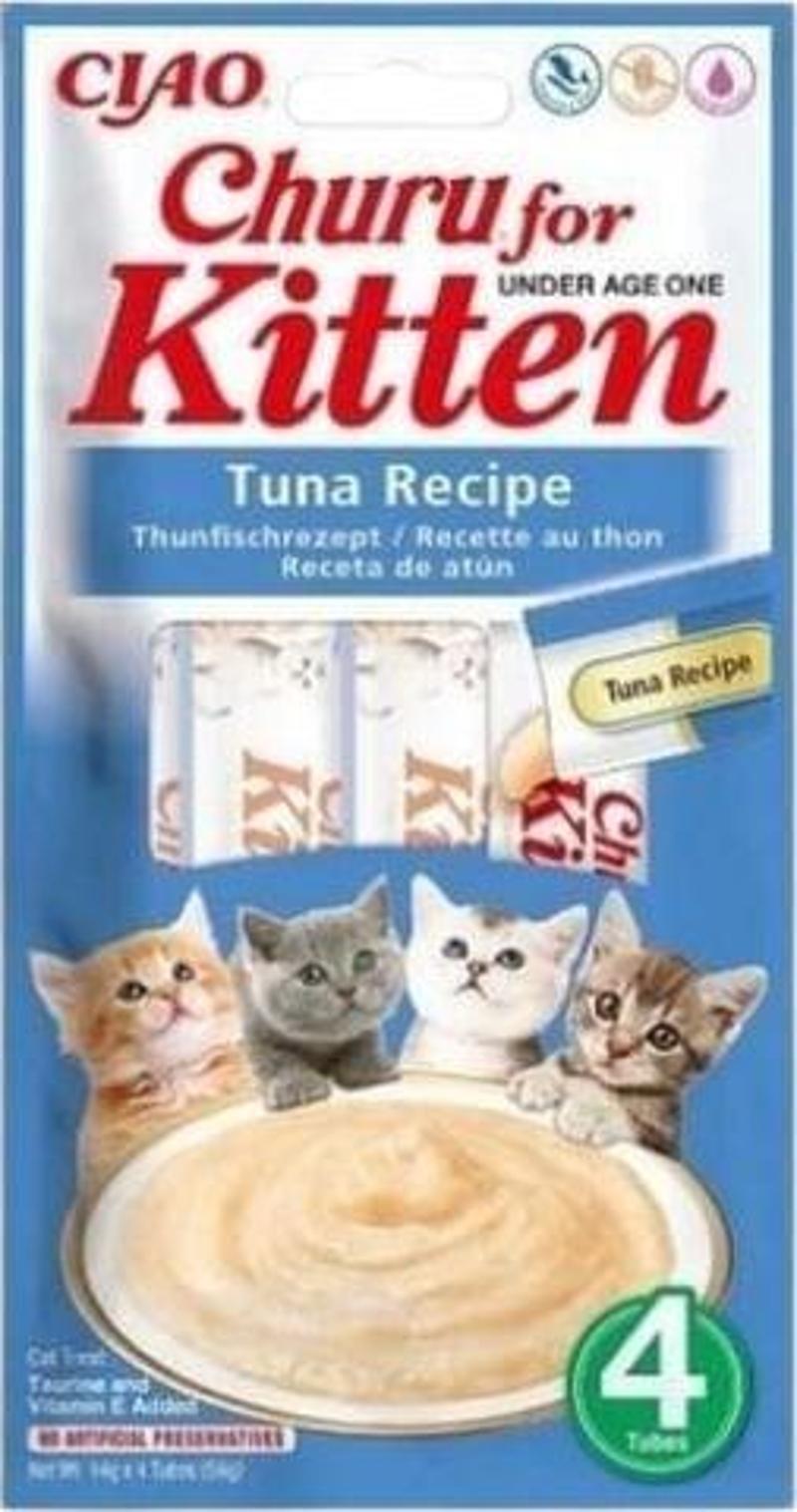 Ciao Churu Kitten Tuna Balıklı Yavru Kediler için Sıvı Kedi Ödül Maması 14 Gr 4 Adet