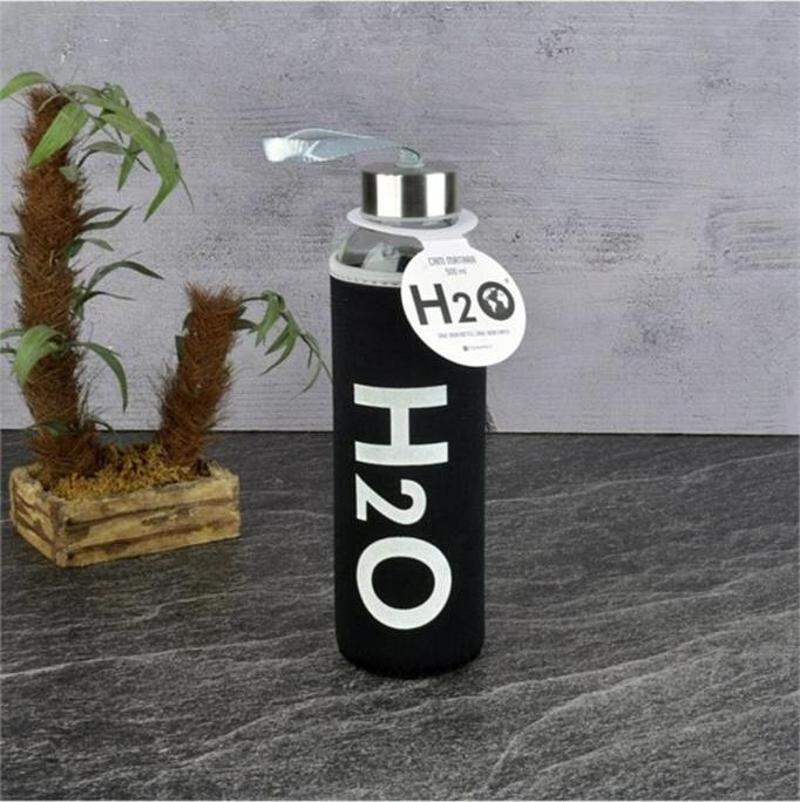 H2o Kılıflı Cam Matara 500 Ml Siyah - H2O87501