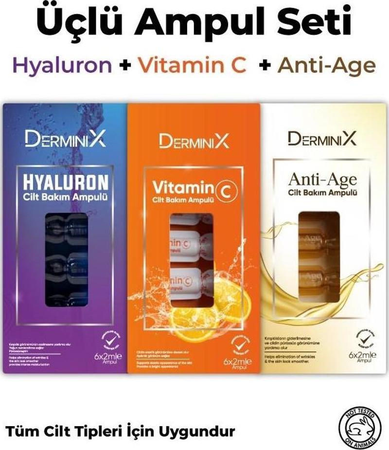 3'lü Cilt Bakım Ampul Seti / Hyaluron Ampul + Vitamin C Ampul + Anti Age Ampul