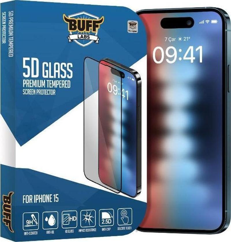 Buff iPhone 15 5D Glass Ekran Koruyucu