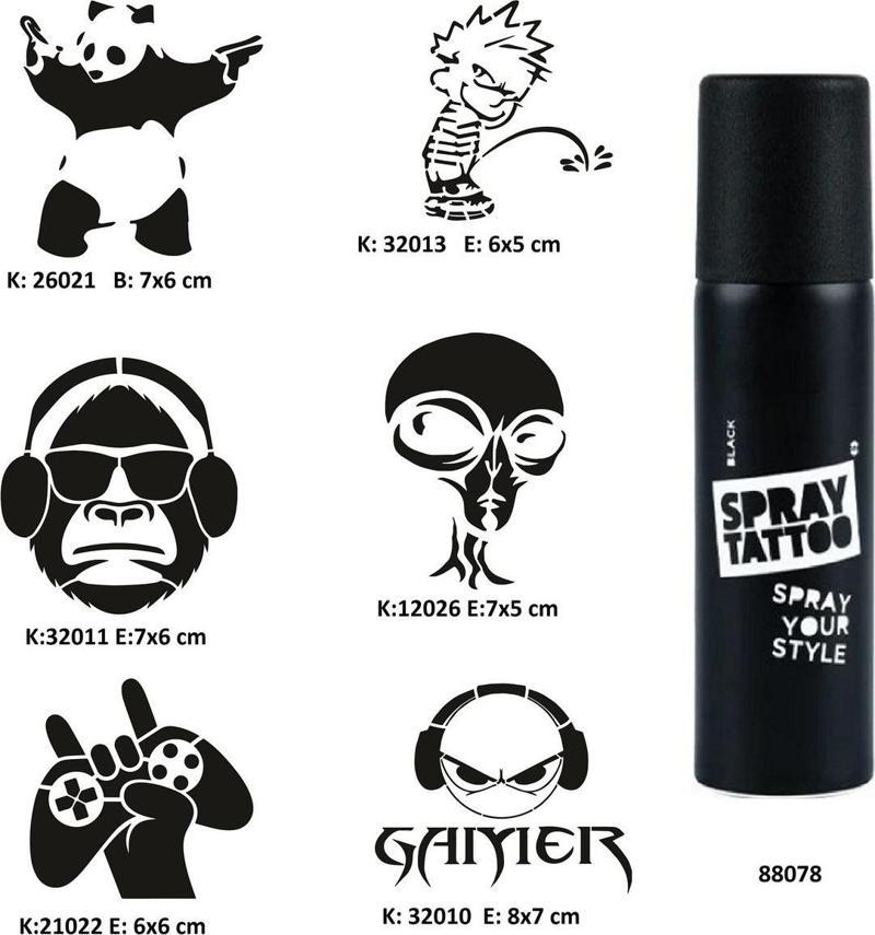 Çılgın Oyuncu Spray Tattoo Geçici Dövme Seti Dark Sprey Dövme Kiti