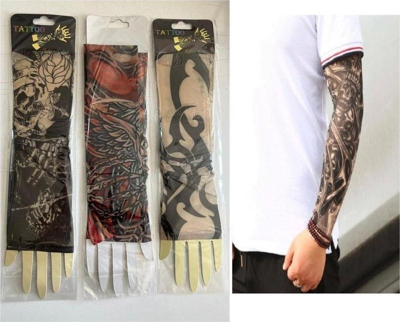 3 Çift 6 Adet Giyilebilir Dövme Sleeves Tattoo Çorabı Sleeves