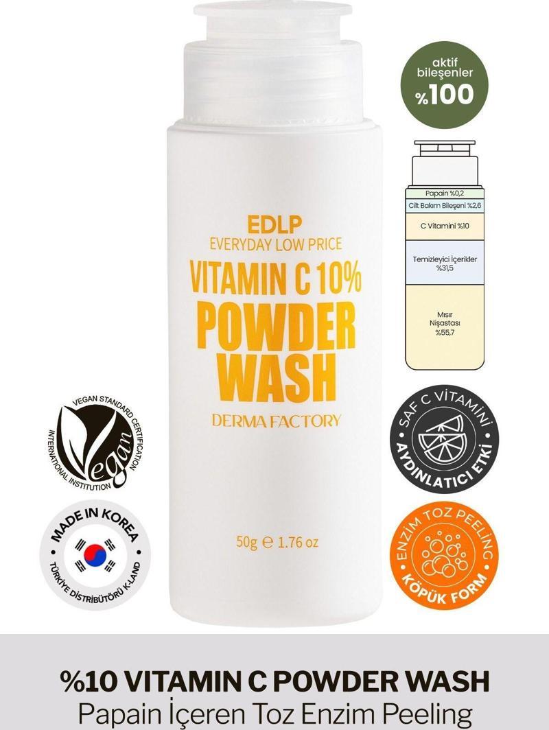 %10 C Vitamini İçeren Toz Enzim Peeling Derma Factory Vitamin C Powder Wash  Yüz Peelingi 50gr