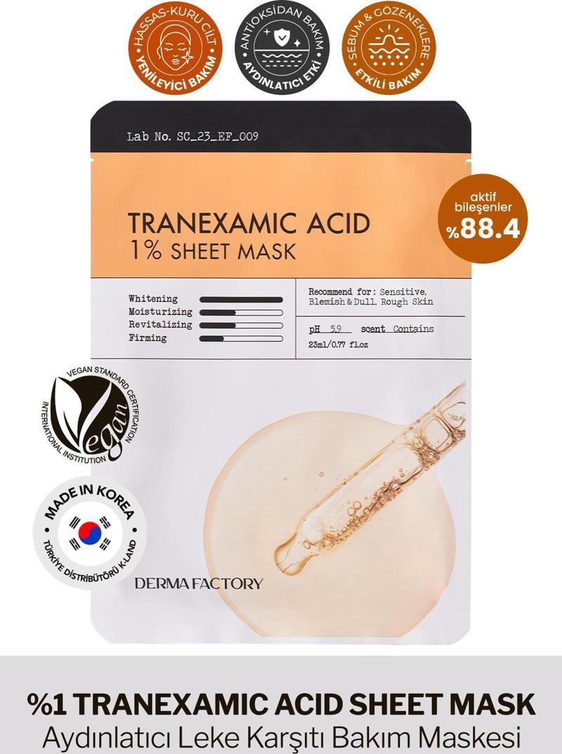 Leke Baskılayıcı ve Aydınlatıcı Tranexamic Acid, Glutatyon Kağıt Maske Derma Factory Sheet Mask