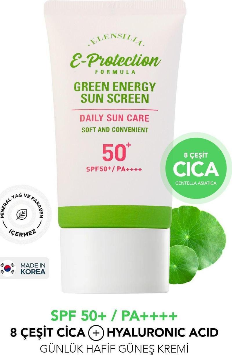 8Çeşit Cica ve Hyaluronic Acid,Nemlendirici Kore Güneş Kremi Elensilia Green Energy Sun SPF50+PA++++