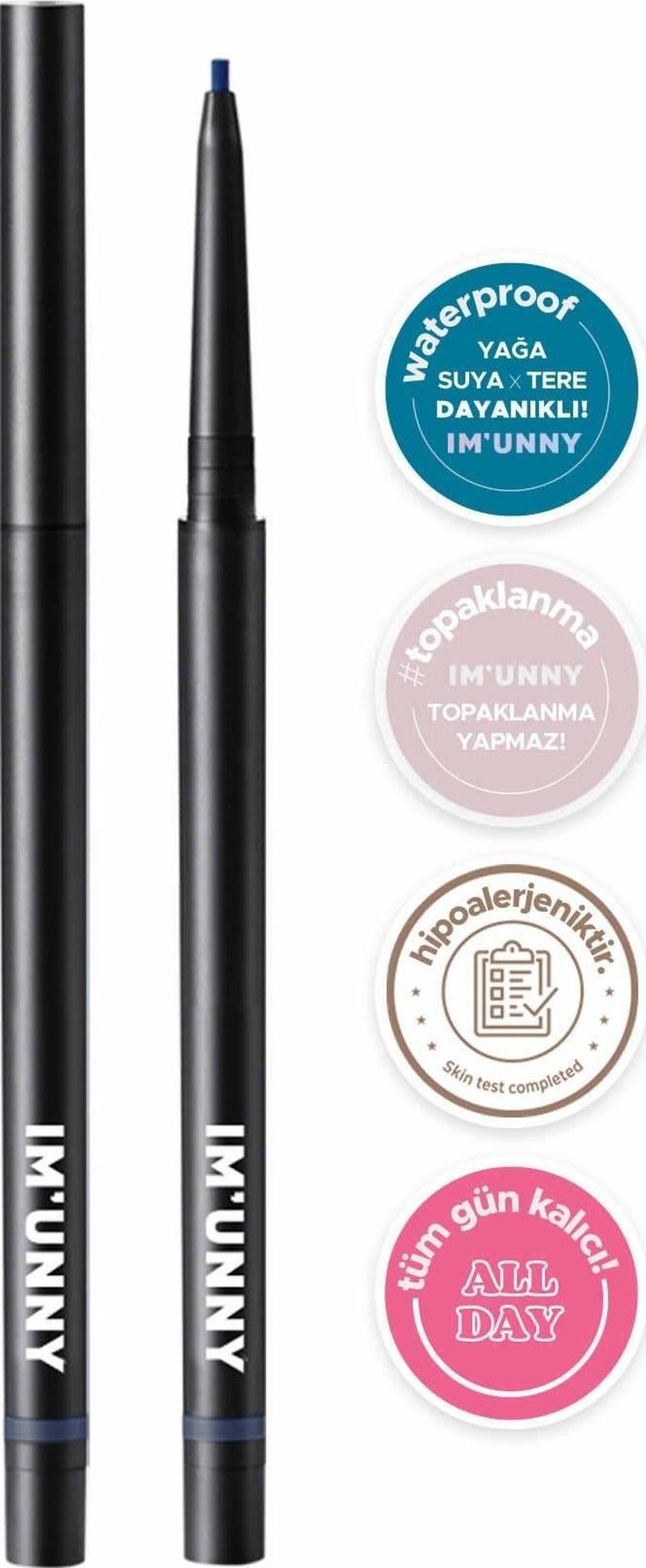 Suya Ve Tere Dayanıklı Ince Uçlu Gece Mavisi Göz Kalemi Ultra Slim Eyeliner (#08 Night Blue)